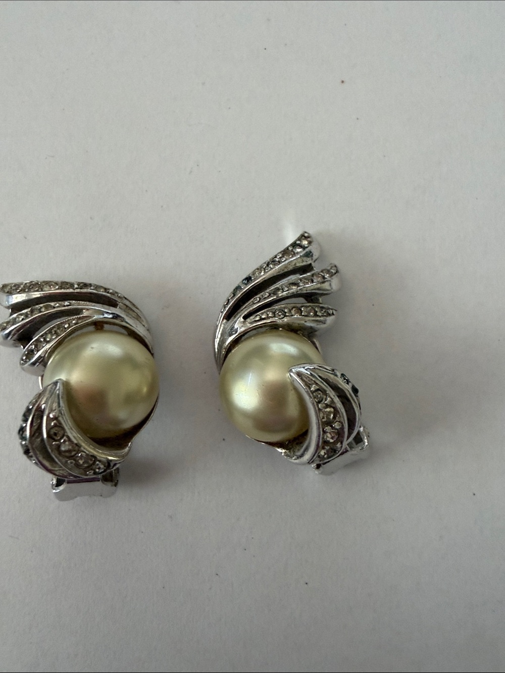 Vintage Rena Silver-tone Clip Earrings by - Sculpted Flame Design